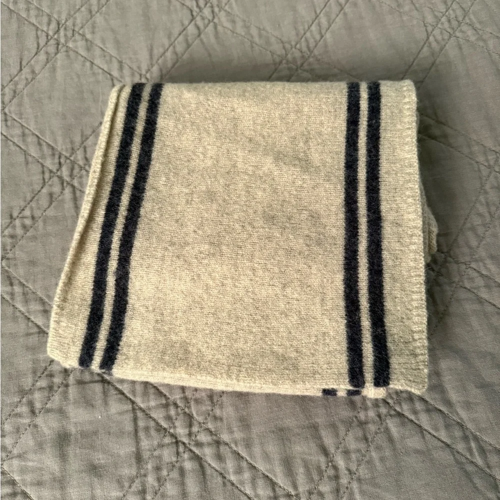 J. Crew 100% Lambswool Gray with Black Strips scarf NEW WITH TAGS